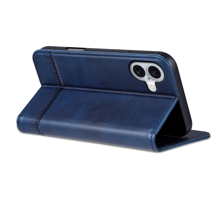 For iPhone 16 AZNS Magnetic Calf Texture Flip Leather Phone Case(Dark Blue)