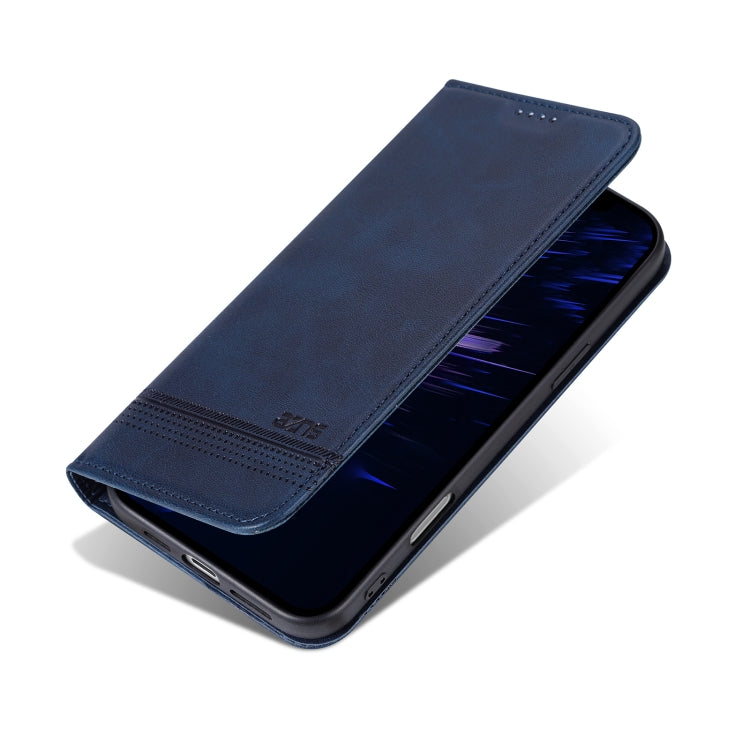 For iPhone 16 AZNS Magnetic Calf Texture Flip Leather Phone Case(Dark Blue)