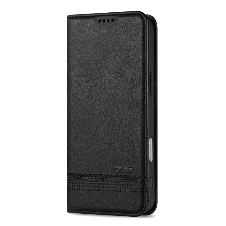 For iPhone 16 AZNS Magnetic Calf Texture Flip Leather Phone Case(Black)