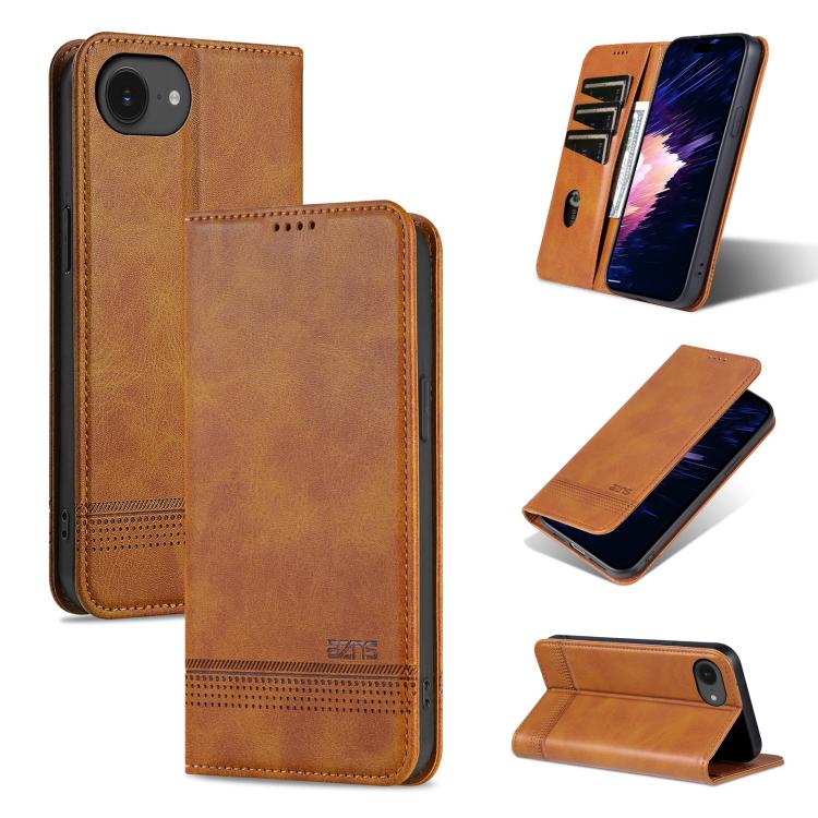 For iPhone 17e / 16e AZNS Magnetic Calf Texture Flip Leather Phone Case(Light Brown)