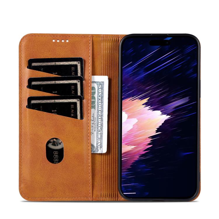 For iPhone 17e / 16e AZNS Magnetic Calf Texture Flip Leather Phone Case(Light Brown)
