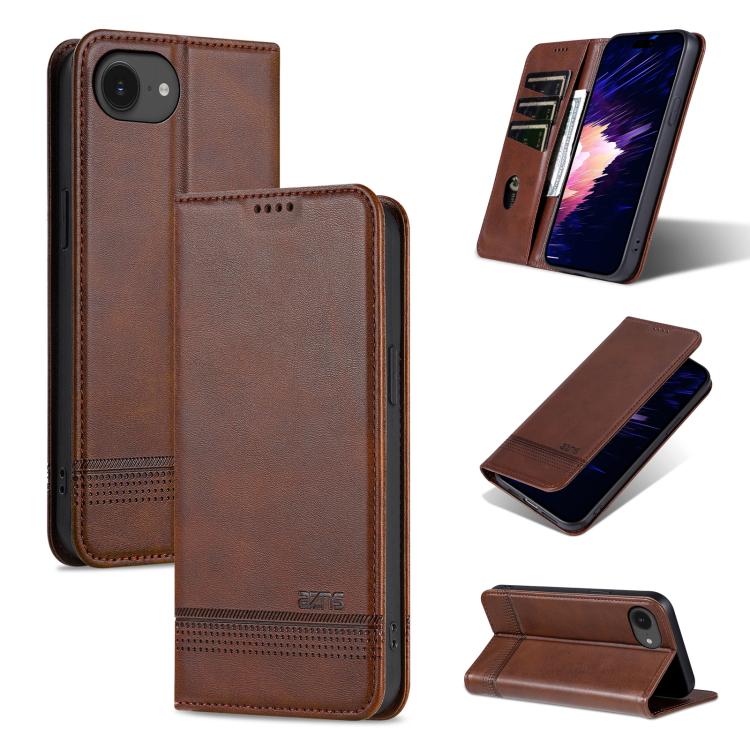 For iPhone 17e / 16e AZNS Magnetic Calf Texture Flip Leather Phone Case(Dark Brown)