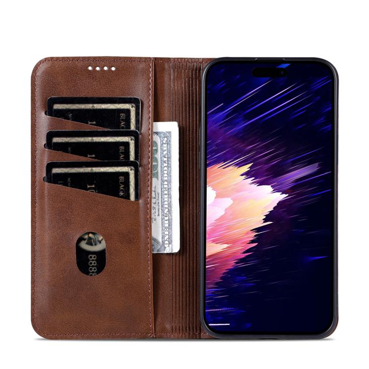 For iPhone 17e / 16e AZNS Magnetic Calf Texture Flip Leather Phone Case(Dark Brown)