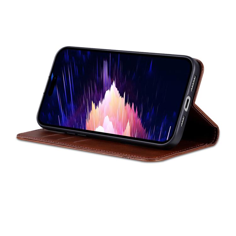 For iPhone 17e / 16e AZNS Magnetic Calf Texture Flip Leather Phone Case(Dark Brown)