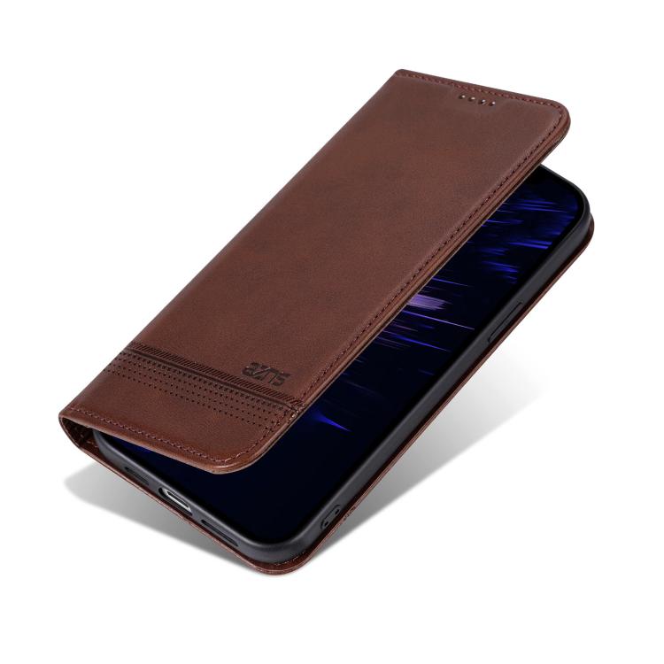 For iPhone 17e / 16e AZNS Magnetic Calf Texture Flip Leather Phone Case(Dark Brown)
