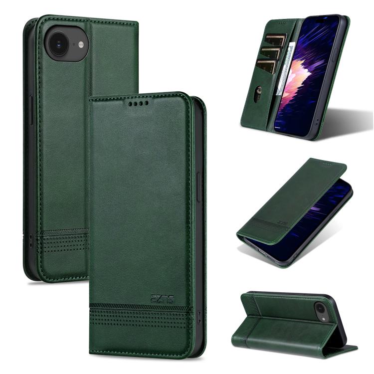 For iPhone 17e / 16e AZNS Magnetic Calf Texture Flip Leather Phone Case(Dark Green)