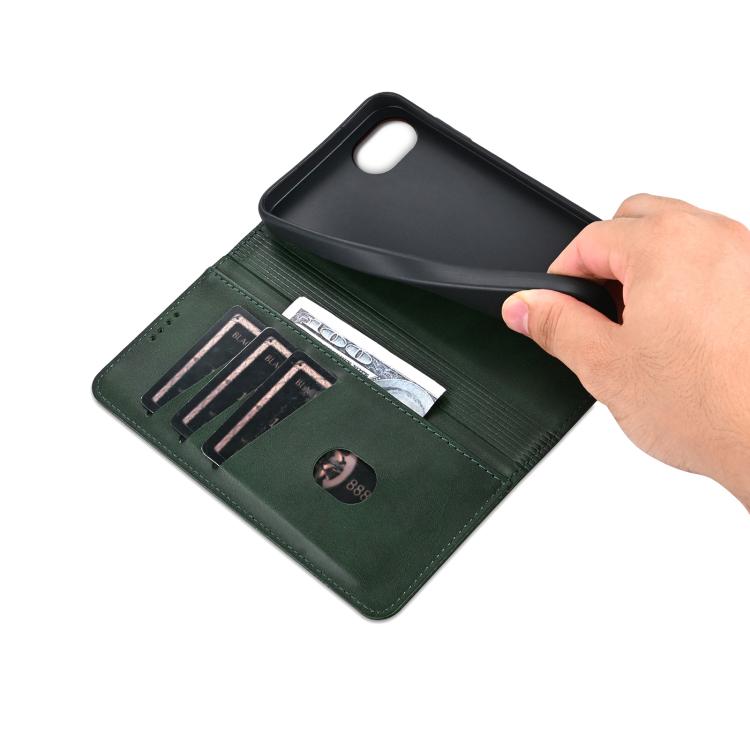 For iPhone 17e / 16e AZNS Magnetic Calf Texture Flip Leather Phone Case(Dark Green)