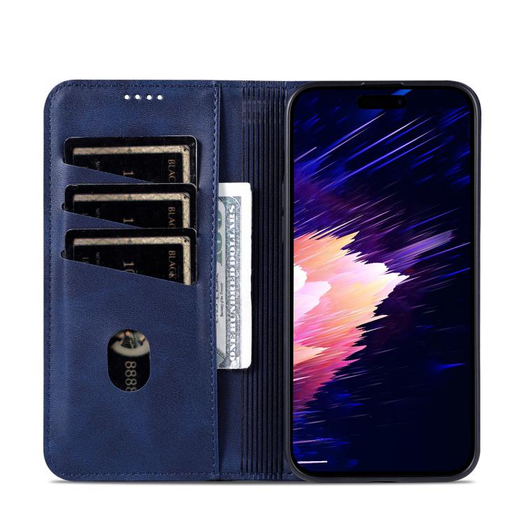 For iPhone 17e / 16e AZNS Magnetic Calf Texture Flip Leather Phone Case(Dark Blue)