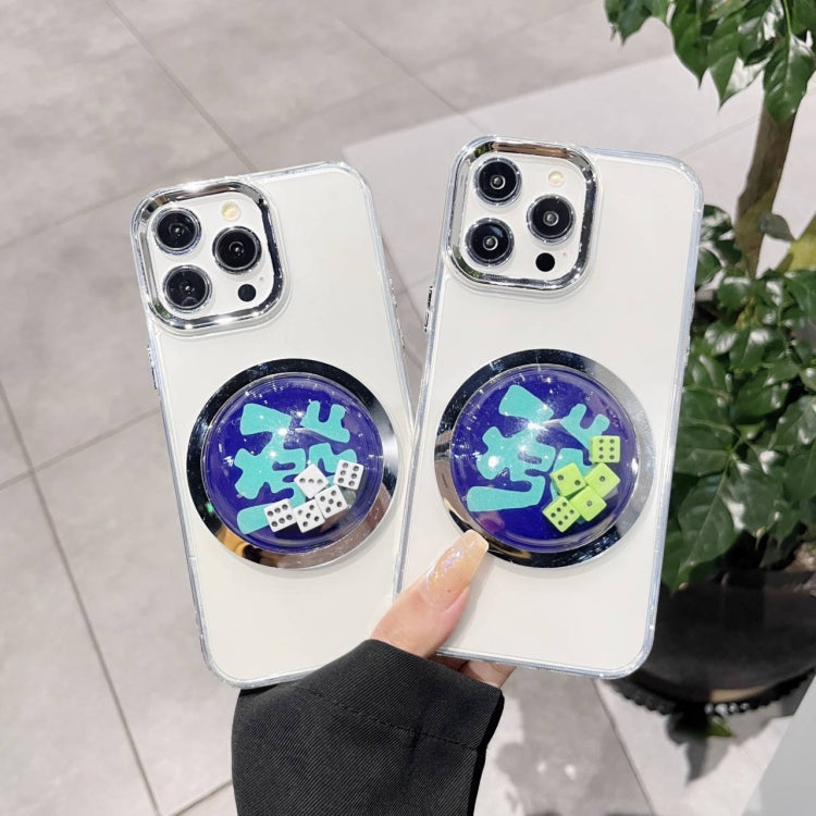 For iPhone 13 Pro Electroplated Lens Ring Transparent Phone Case(White Dice)