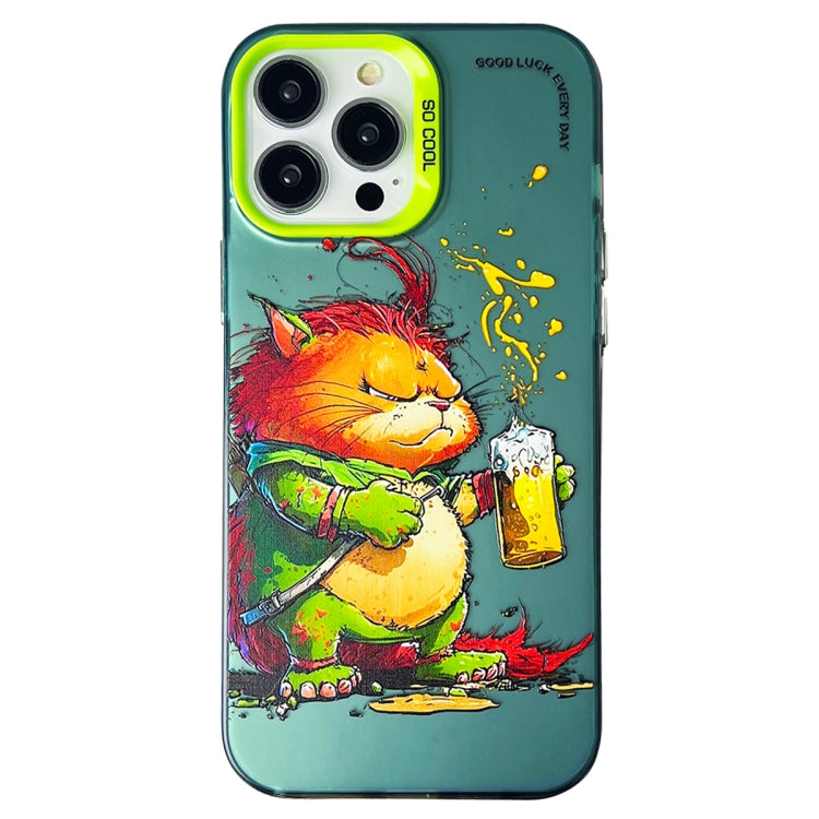 Double Layer Color Silver Series Animal Oil Painting Phone Case, For iPhone 13 Pro