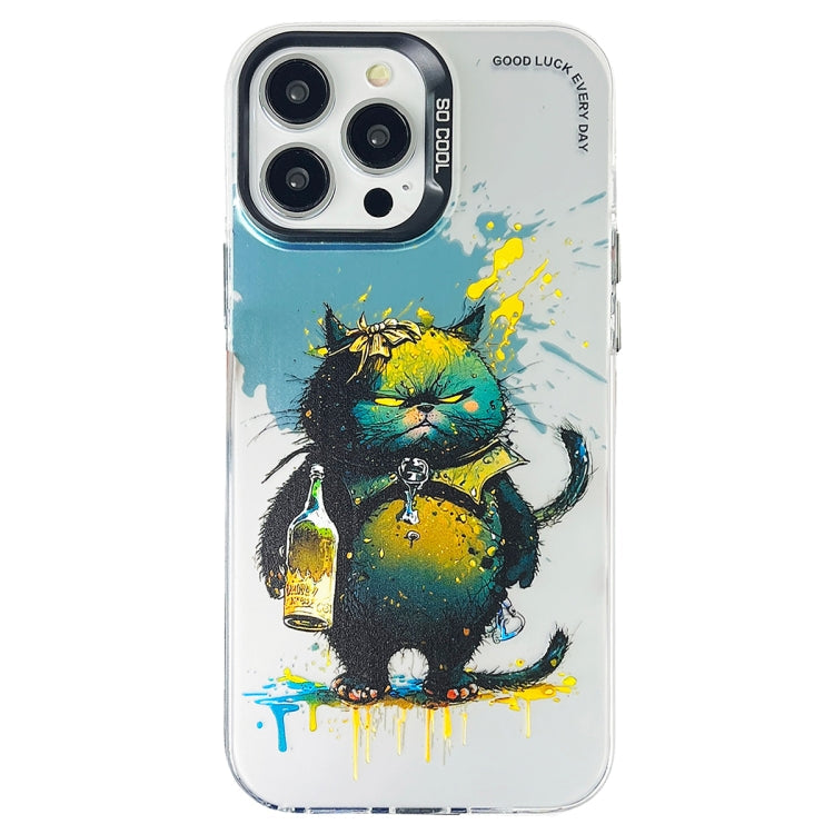 Double Layer Color Silver Series Animal Oil Painting Phone Case, For iPhone 13 Pro