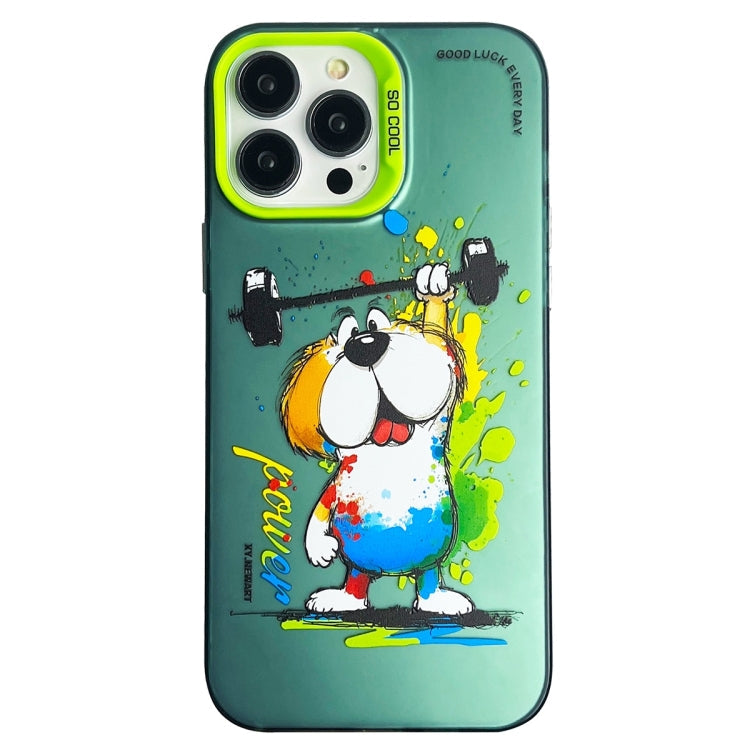 Double Layer Color Silver Series Animal Oil Painting Phone Case, For iPhone 15 Pro