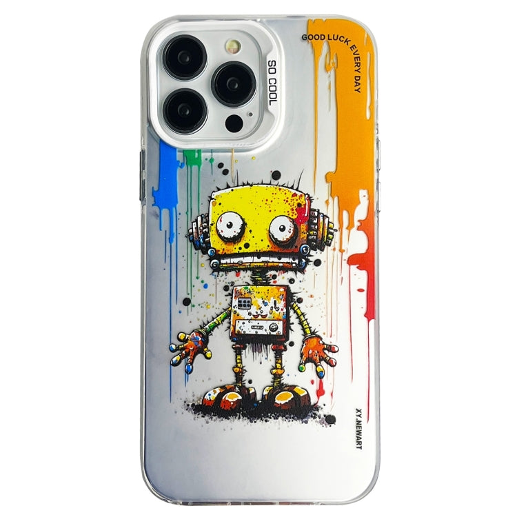 Double Layer Color Silver Series Animal Oil Painting Phone Case, For iPhone 15 Pro
