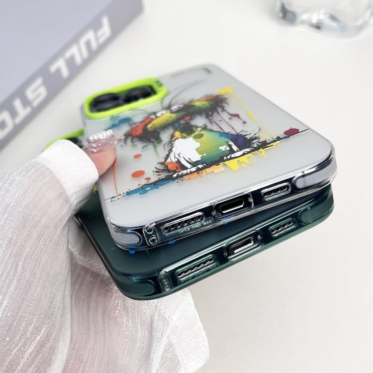 Double Layer Color Silver Series Animal Oil Painting Phone Case, For iPhone 15 Plus