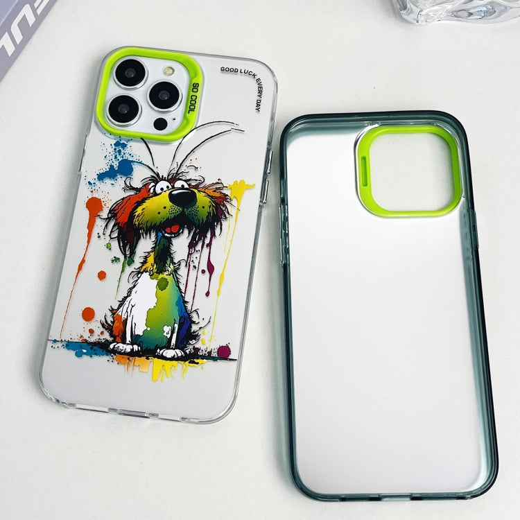 Double Layer Color Silver Series Animal Oil Painting Phone Case, For iPhone 14 Pro