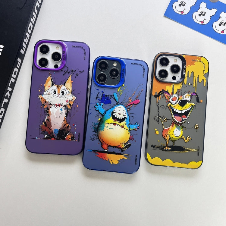 Double Layer Color Silver Series Animal Oil Painting Phone Case, For iPhone 14 Pro