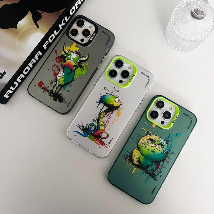 Double Layer Color Silver Series Animal Oil Painting Phone Case, For iPhone 14 Pro