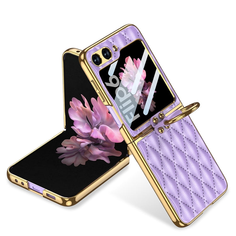 For Samsung Galaxy Z Flip6/7 FE GKK Integrated Plating Diamond Texture PU Phone Case with Ring(Purple)