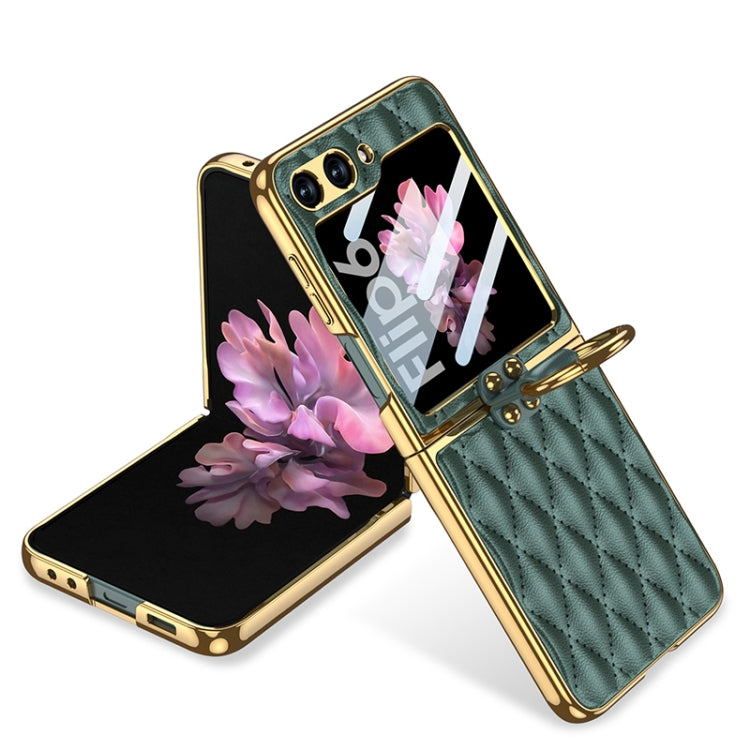 For Samsung Galaxy Z Flip6/7 FE GKK Integrated Plating Diamond Texture PU Phone Case with Ring(Green)