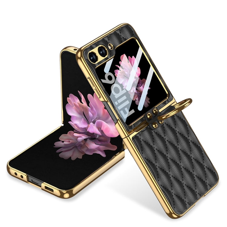 For Samsung Galaxy Z Flip6/7 FE GKK Integrated Plating Diamond Texture PU Phone Case with Ring(Black)