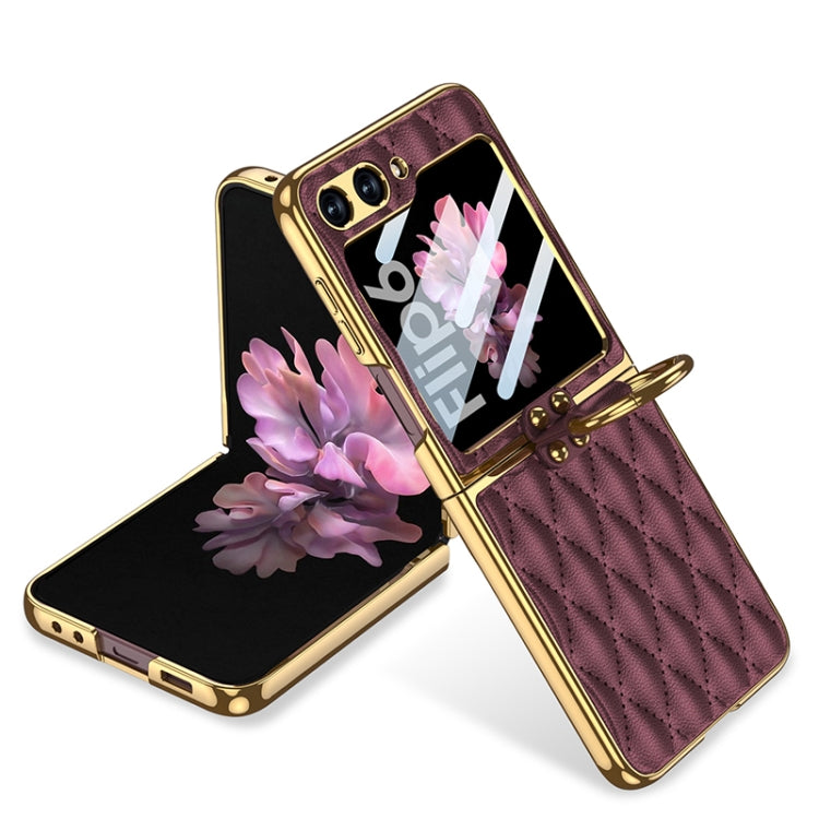For Samsung Galaxy Z Flip6/7 FE GKK Integrated Plating Diamond Texture PU Phone Case with Ring(Red)