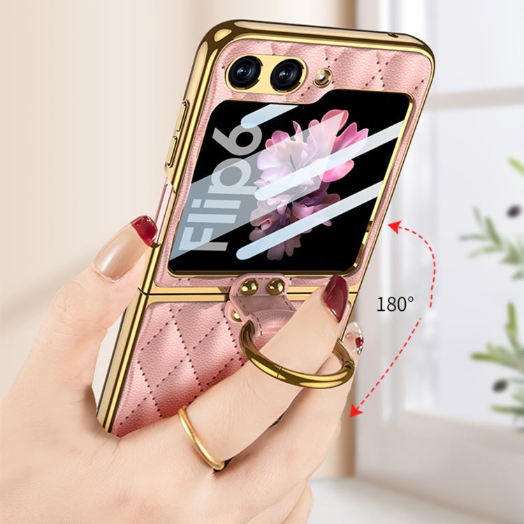 For Samsung Galaxy Z Flip6/7 FE GKK Integrated Plating Diamond Texture PU Phone Case with Ring(Red)