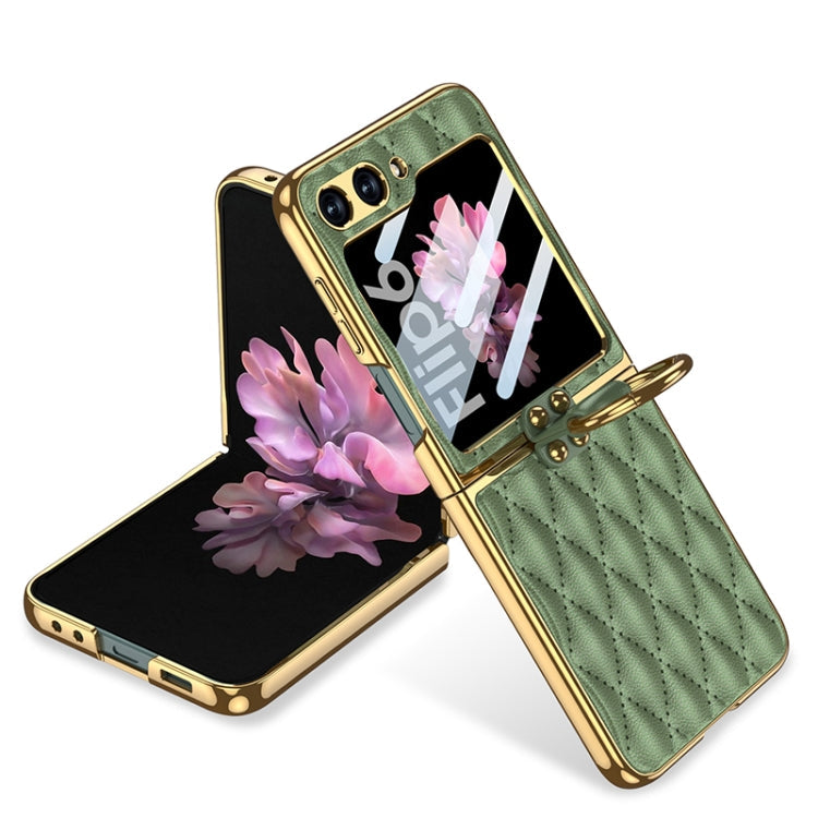For Samsung Galaxy Z Flip6/7 FE GKK Integrated Plating Diamond Texture PU Phone Case with Ring(Matcha Green)