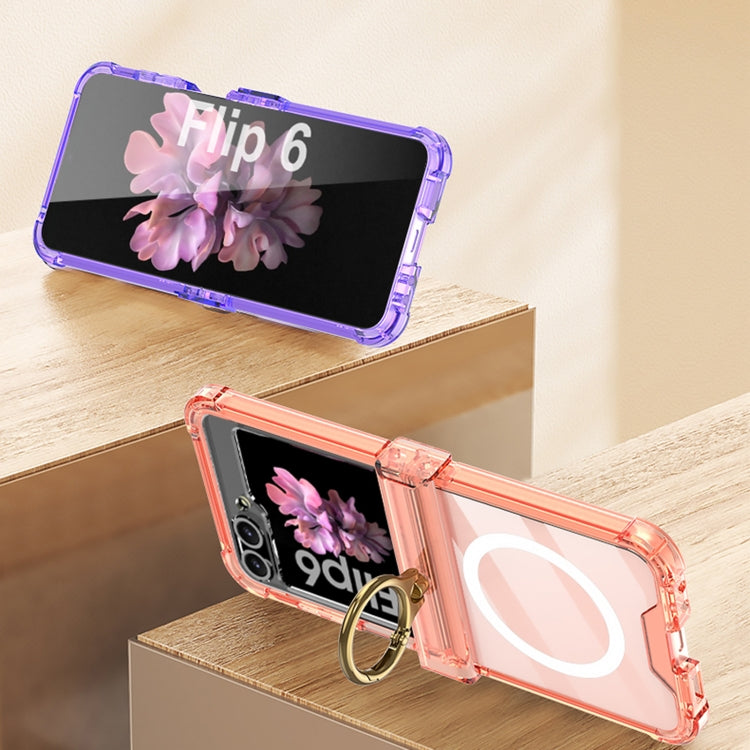 For Samsung Galaxy Z Flip6 / Flip7 FE GKK MagSafe Airbag Hinge Shockproof Phone Case with Ring Holder(Transparent)