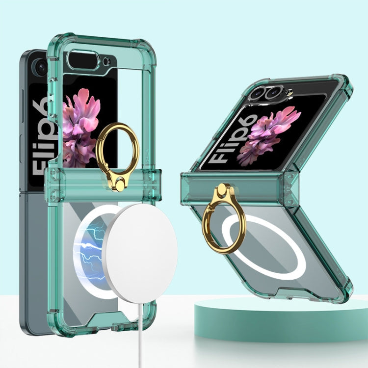 For Samsung Galaxy Z Flip6 / Flip7 FE GKK MagSafe Airbag Hinge Shockproof Phone Case with Ring Holder(Green)