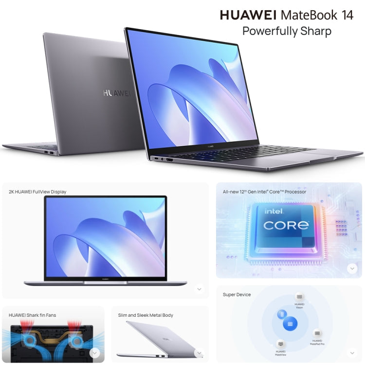 HUAWEI MateBook 14 Laptop, 16GB+1TB, 14 inch Touch Screen Windows 11 Home Chinese Version, Intel 12th Gen Core i5-1240P Integrated Graphics(Grey)