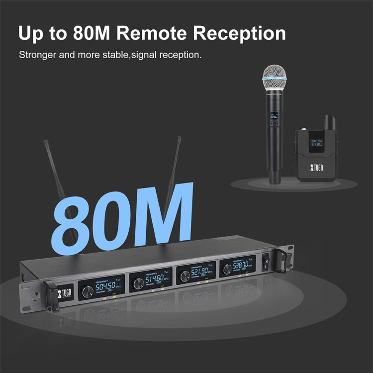 XTUGA A140-B Wireless Microphone System 4 BodyPack Headset Lavalier Microphone(EU Plug)