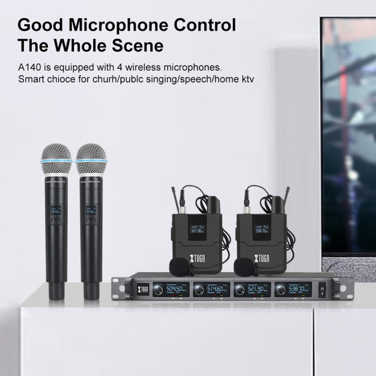 XTUGA A140-B Wireless Microphone System 4 BodyPack Headset Lavalier Microphone(AU Plug)
