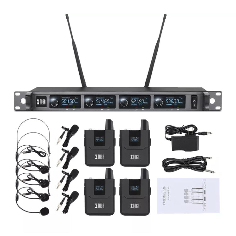 XTUGA A140-B Wireless Microphone System 4 BodyPack Headset Lavalier Microphone(AU Plug)