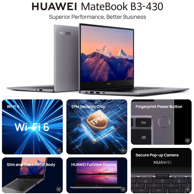 HUAWEI MateBook B3-430 Laptop, 16GB+512GB, 14 inch Windows 11 Home Chinese Version, Intel 12th Gen Core i7-1260P Integrated Graphics(Dark Grey)