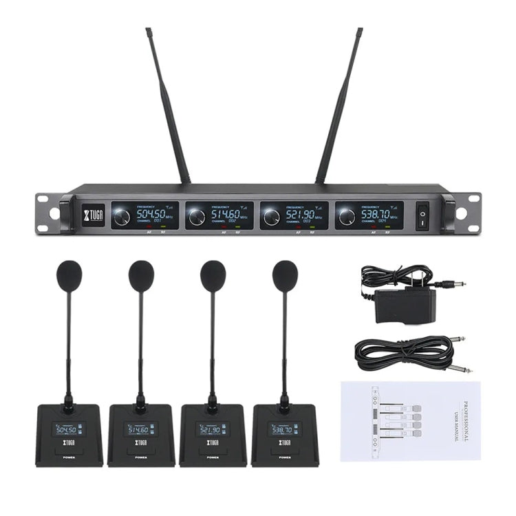 XTUGA A140-C Wireless Microphone System 4-Channel UHF Four Conference Mics(US Plug)