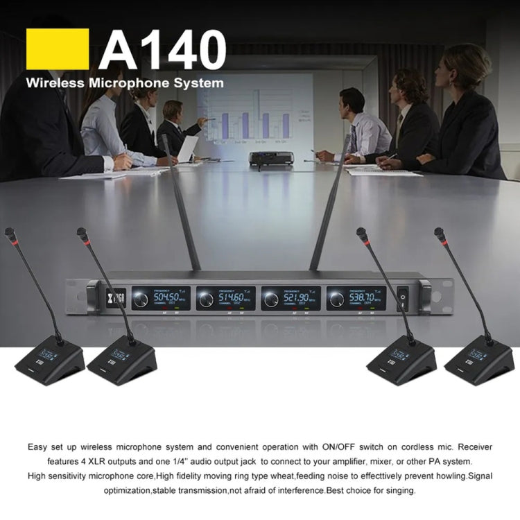 XTUGA A140-C Wireless Microphone System 4-Channel UHF Four Conference Mics(AU Plug)