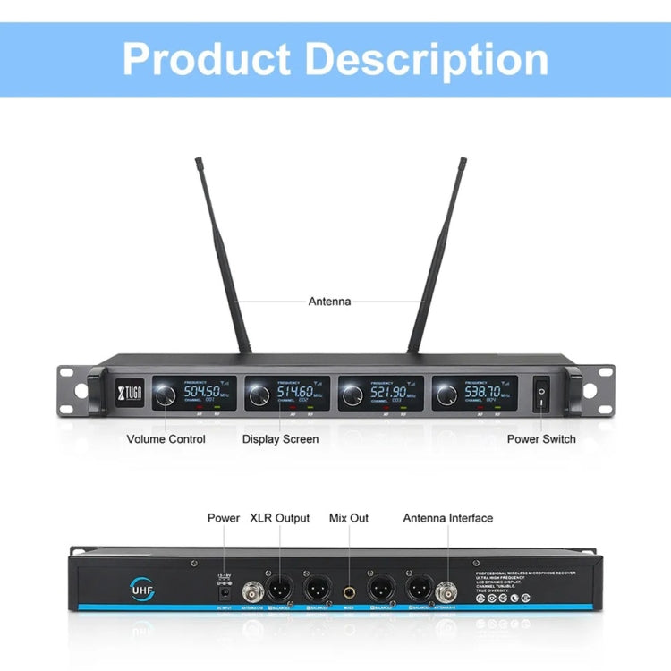 XTUGA A140-C Wireless Microphone System 4-Channel UHF Four Conference Mics(UK Plug)
