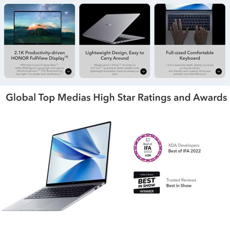 HONOR MagicBook 14 2022 Laptop, 16GB+512GB, 14 inch Windows 11 Home Chinese Version, Intel 12th Gen Core i5-12500H MX550 Discrete Graphics(Grey)