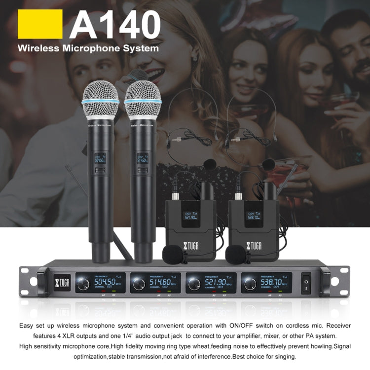 XTUGA A140-H Wireless Microphone System 4 Channel UHF Handheld Microphone(AU Plug)