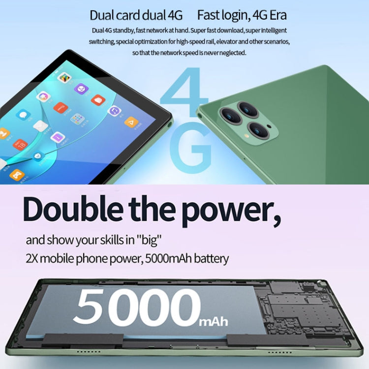 BDF P50 4G LTE Tablet PC 10.1 inch, 8GB+128GB, Android 11 MTK6755 Octa Core, Support Dual SIM, EU Plug(Green)