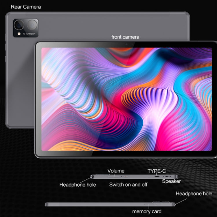 BDF P60 4G LTE Tablet PC 10.1 inch, 8GB+128GB, Android 11 MTK6755 Octa Core, Support Dual SIM, EU Plug(Grey)