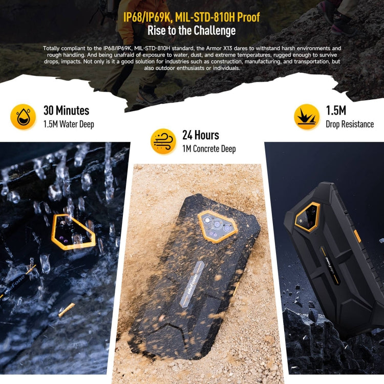 [HK Warehouse] Ulefone Armor X13, 6GB+64GB, IP68/IP69K Rugged Phone, 6.52 inch Android 15 MediaTek Helio G36 Octa Core, Network: 4G, NFC, OTG(Some Orange)