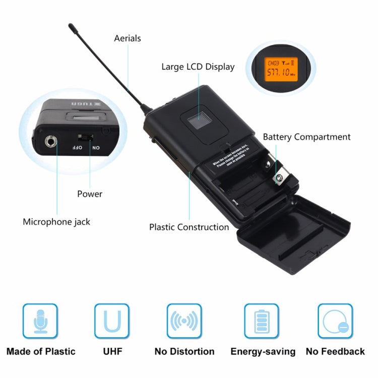 XTUGA A400-HB Professional 4-Channel UHF Wireless Microphone System with 2 Handheld & 2 Headset Microphone(AU Plug)