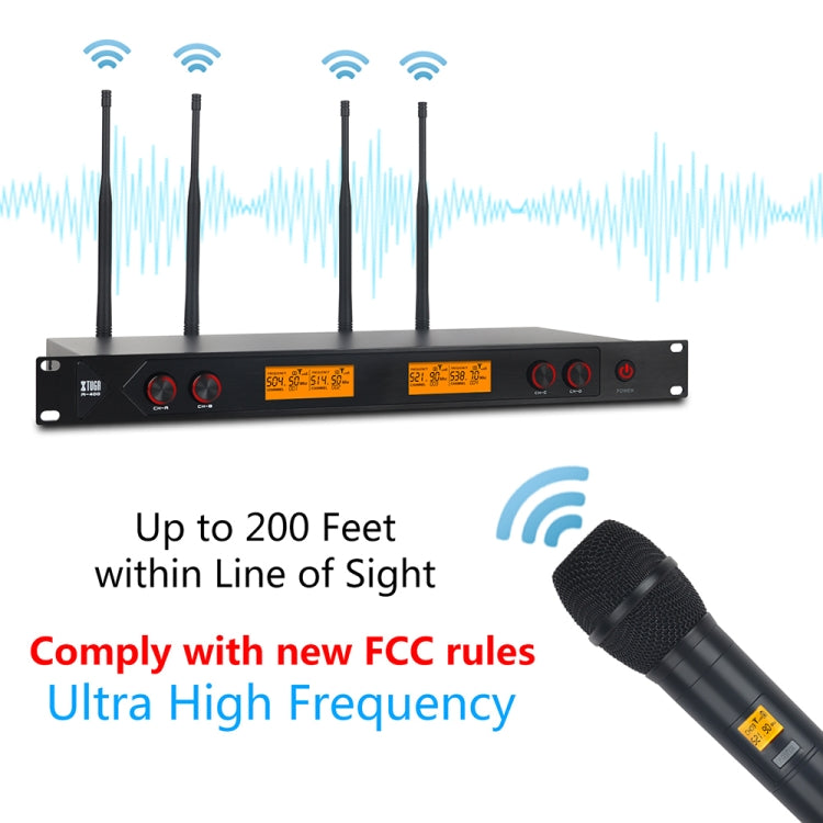 XTUGA A400-H Professional 4-Channel UHF Wireless Microphone System with 4 Handheld Microphone(EU Plug)