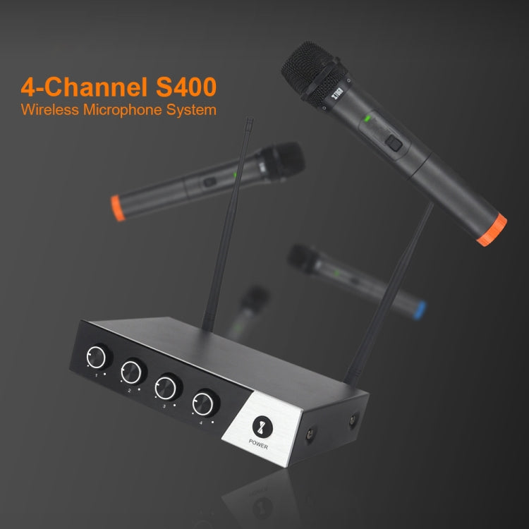 XTUGA S400 Professional 4-Channel UHF Wireless Microphone System with 4 Handheld Microphone(UK Plug)