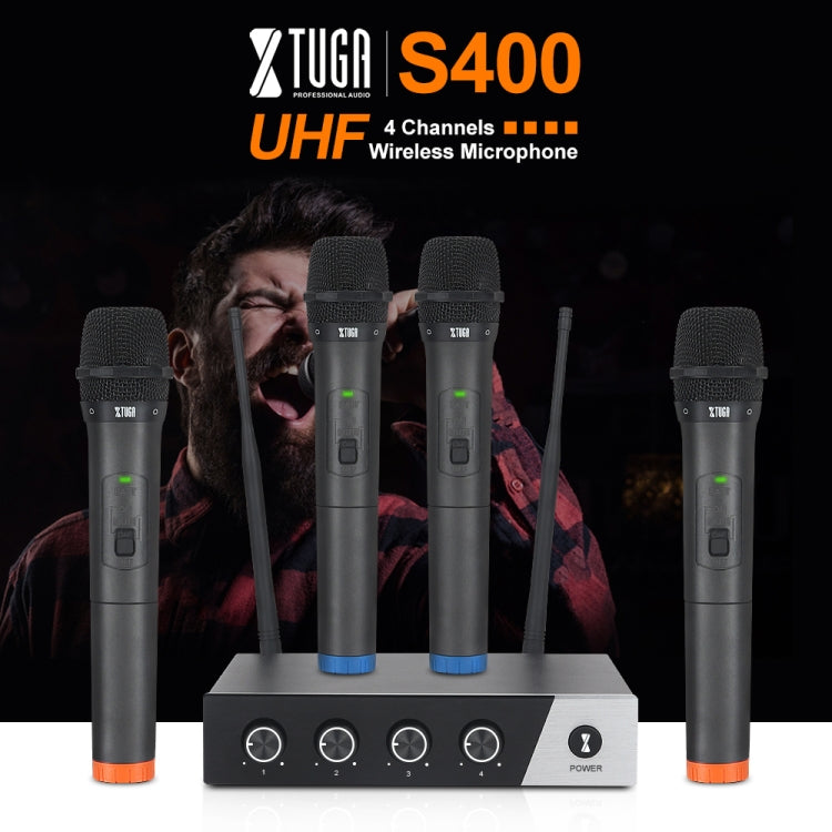 XTUGA S400 Professional 4-Channel UHF Wireless Microphone System with 4 Handheld Microphone(EU Plug)