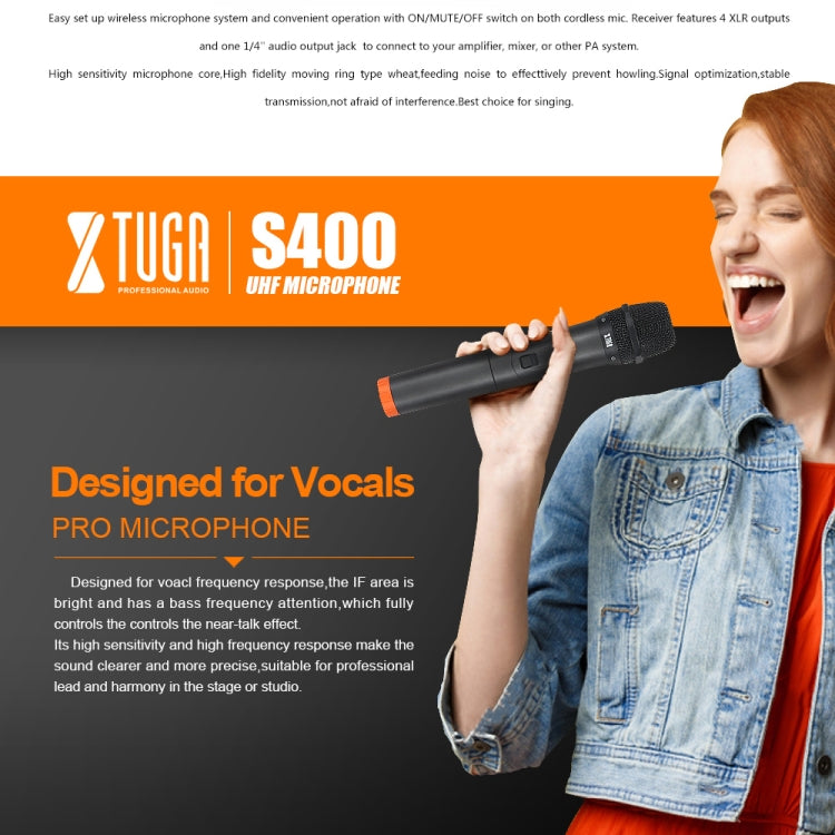 XTUGA S400 Professional 4-Channel UHF Wireless Microphone System with 4 Handheld Microphone(AU Plug)