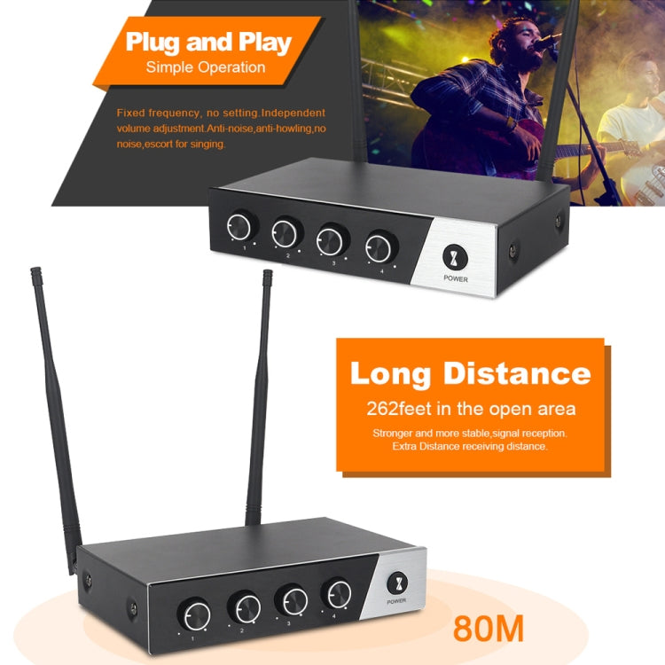 XTUGA S400 Professional 4-Channel UHF Wireless Microphone System with 4 Handheld Microphone(UK Plug)