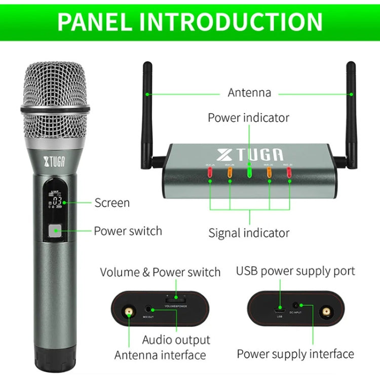 XTUGA U-F4600 Professional 4-Channel UHF Wireless Microphone System with 4 Handheld Microphone(AU Plug)