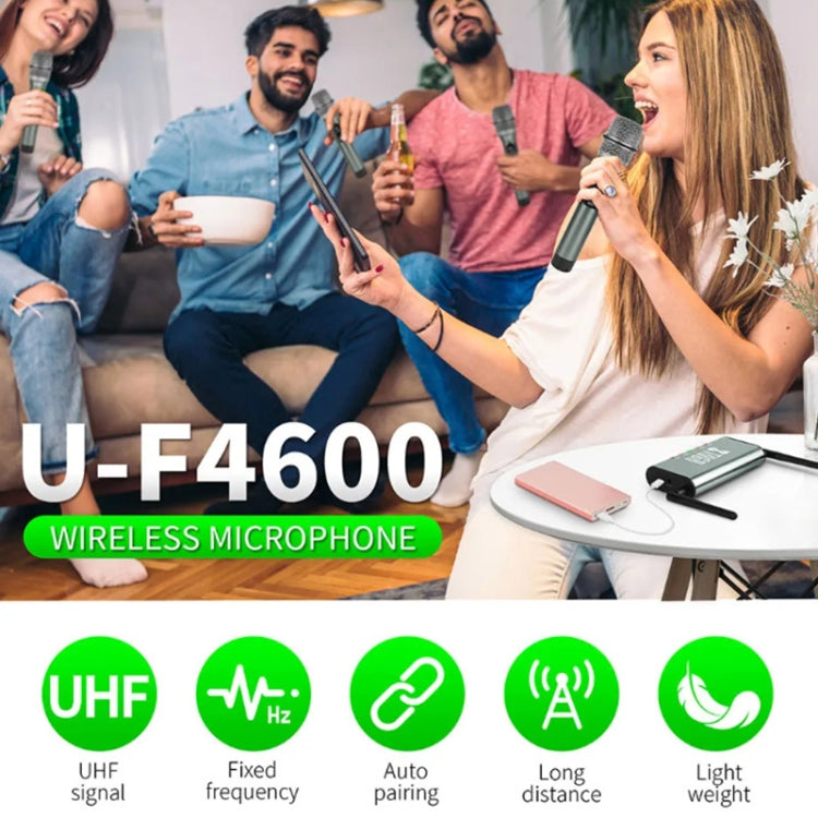 XTUGA U-F4600 Professional 4-Channel UHF Wireless Microphone System with 4 Handheld Microphone(EU Plug)